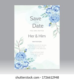 blue roses wedding card template