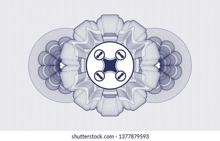 Blue rosette. Linear Illustration. with air drone icon inside