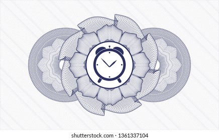 Blue rosette. Linear Illustration. with alarm clock icon inside