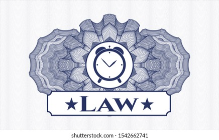 Blue rosette. Linear Illustration. with alarm clock icon and Law text inside