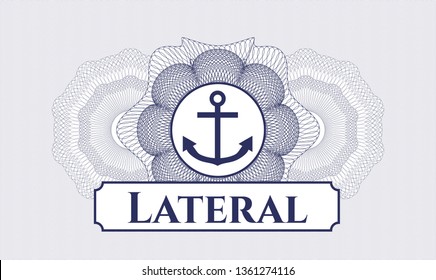 Blue rosette. Linear Illustration. with anchor icon and Lateral text inside