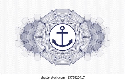 Blue rosette. Linear Illustration. with anchor icon inside