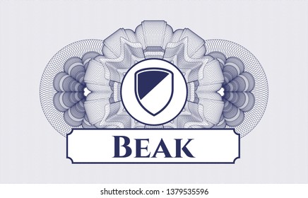 Blue rosette. Linear Illustration. with armor icon and Beak text inside