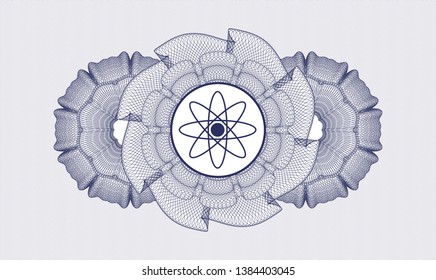 Blue rosette. Linear Illustration. with atom icon inside