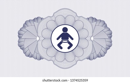 Blue rosette. Linear Illustration. with baby icon inside
