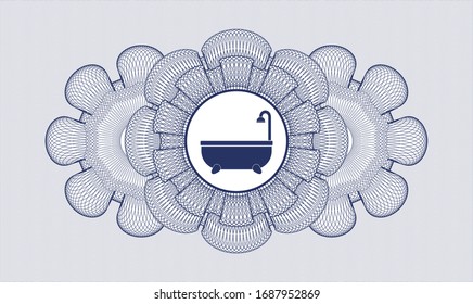Blue rosette. Linear Illustration. with bathtub icon inside