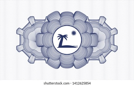 Blue rosette. Linear Illustration. with beach icon inside