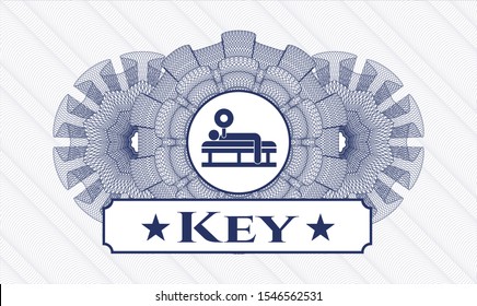 Blue rosette. Linear Illustration. with bench press icon and Key text inside