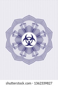 Blue rosette. Linear Illustration with biohazard icon inside