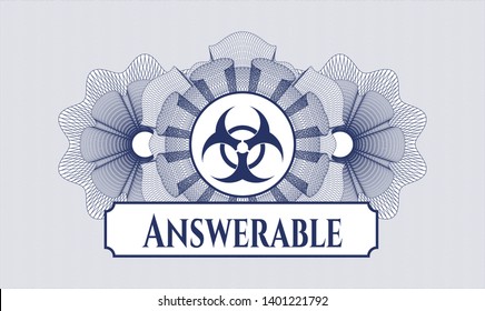 Blue rosette. Linear Illustration. with biohazard icon and Answerable text inside