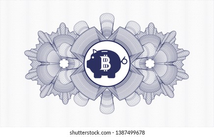Blue rosette. Linear Illustration. with bitcoin piggy bank icon inside