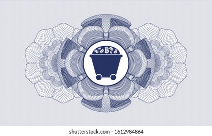 Blue rosette. Linear Illustration. with Bitcoin mining trolley icon inside