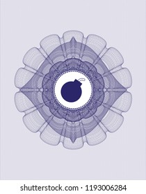 Blue rosette. Linear Illustration with bomb icon inside