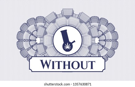 Blue rosette. Linear Illustration. with bong of marijuana icon and Without text inside
