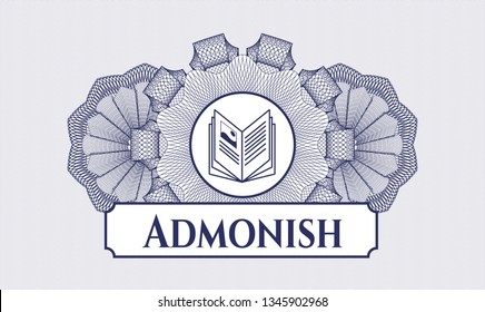 Blue rosette. Linear Illustration. with book icon and Admonish text inside