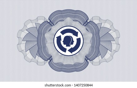 Blue rosette. Linear Illustration. with brain storm icon inside