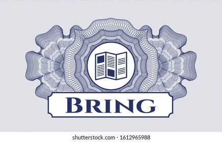 Blue rosette. Linear Illustration. with brochure icon and Bring text inside