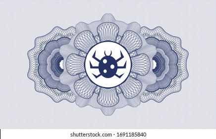 Blue rosette. Linear Illustration. with bug icon inside