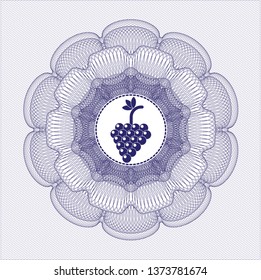 Blue rosette. Linear Illustration with bunch of grapes icon inside