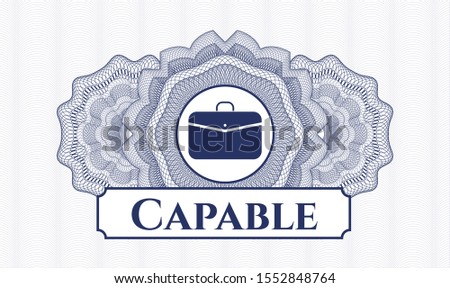 Blue rosette. Linear Illustration. with business briefcase icon and Capable text inside
