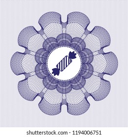 Blue rosette. Linear Illustration with candy icon inside
