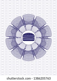 Blue rosette. Linear Illustration with cheeseburger icon inside