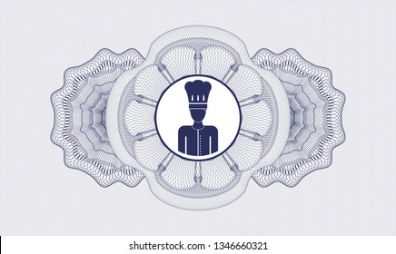Blue rosette. Linear Illustration. with chef icon inside