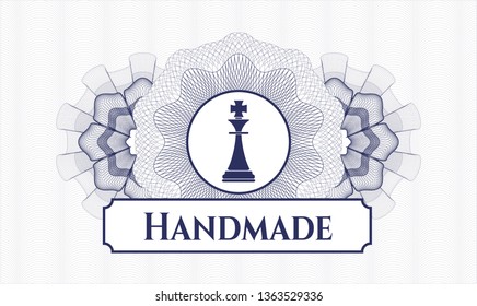 Blue rosette. Linear Illustration. with chess king icon and Handmade text inside