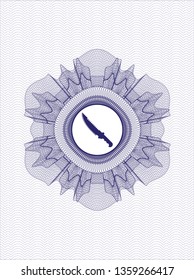 Blue rosette. Linear Illustration with combat knife icon inside