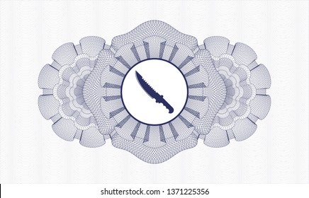 Blue rosette. Linear Illustration. with combat knife icon inside