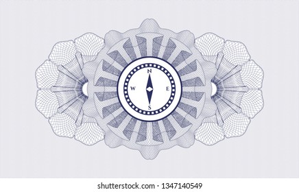 Blue rosette. Linear Illustration. with compass icon inside