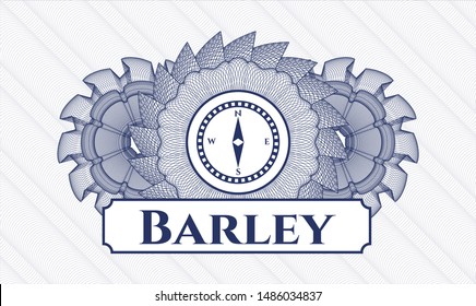 Blue rosette. Linear Illustration. with compass icon and Barley text inside