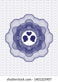 Blue rosette. Linear Illustration with couple in love icon inside