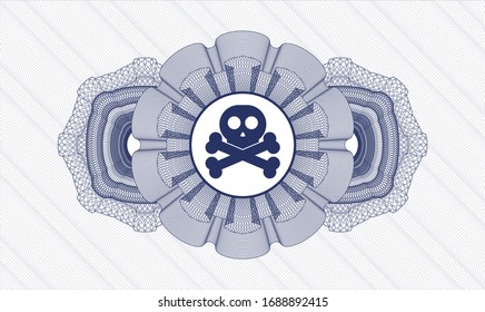 Blue rosette. Linear Illustration. with crossbones icon inside