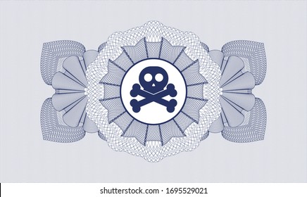 Blue rosette. Linear Illustration. with crossbones icon inside