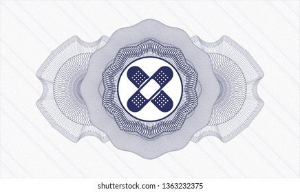 Blue rosette. Linear Illustration. with crossed bandage plaster icon inside