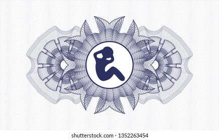 Blue rosette. Linear Illustration. with crunch icon inside