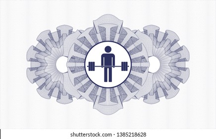 Blue rosette. Linear Illustration. with deadlift icon inside