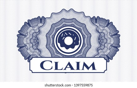 Blue rosette. Linear Illustration. with donut icon and Claim text inside