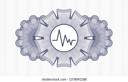 Blue rosette. Linear Illustration. with electrocardiogram icon inside