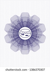Blue rosette. Linear Illustration with fishbowl with fish icon inside