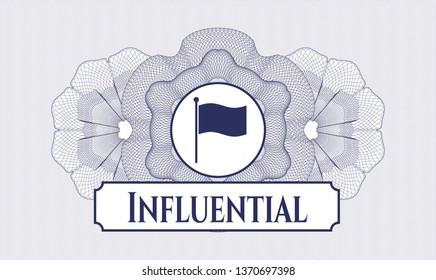 Blue rosette. Linear Illustration. with flag icon and Influential text inside