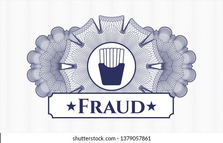 Blue rosette. Linear Illustration. with fries icon and Fraud text inside