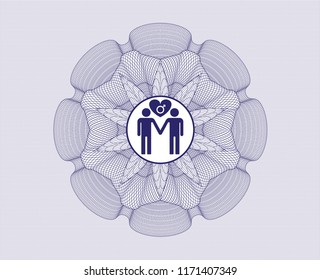 Blue rosette. Linear Illustration with gay men love icon inside