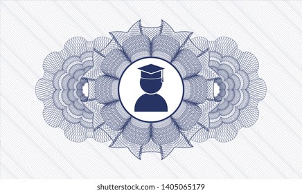 Blue rosette. Linear Illustration. with graduation icon inside