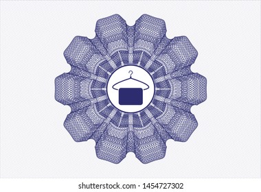 Blue rosette. Linear Illustration with hanger with towel icon inside