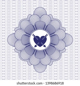 Blue rosette. Linear Illustration with heart with two arrows icon inside