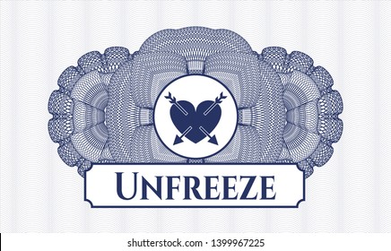 Blue rosette. Linear Illustration. with heart with two arrows icon and Unfreeze text inside