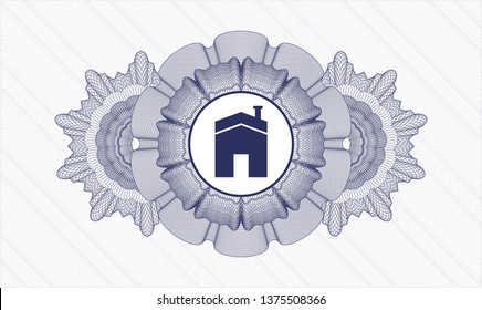 Blue rosette. Linear Illustration. with house icon inside
