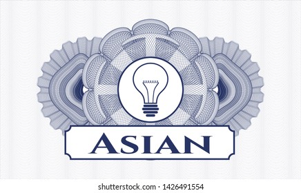 Blue rosette. Linear Illustration. with idea icon and Asian text inside